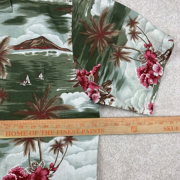 Vtg Quicksilver Hawaiian Loop Camp Shirt Med 90s Resort Tribal Palm Trees Art - Picture 11 of 13